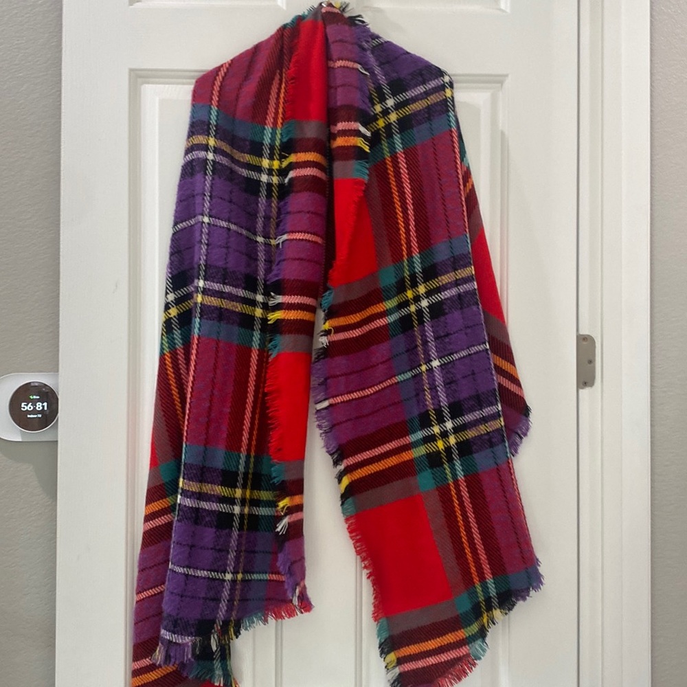 Oversized plaid blanket scarf